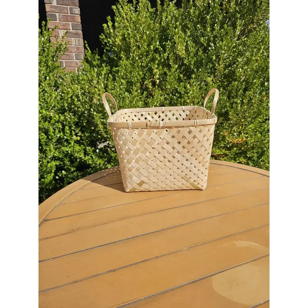 Vintage Woven Bamboo Basket with Handles